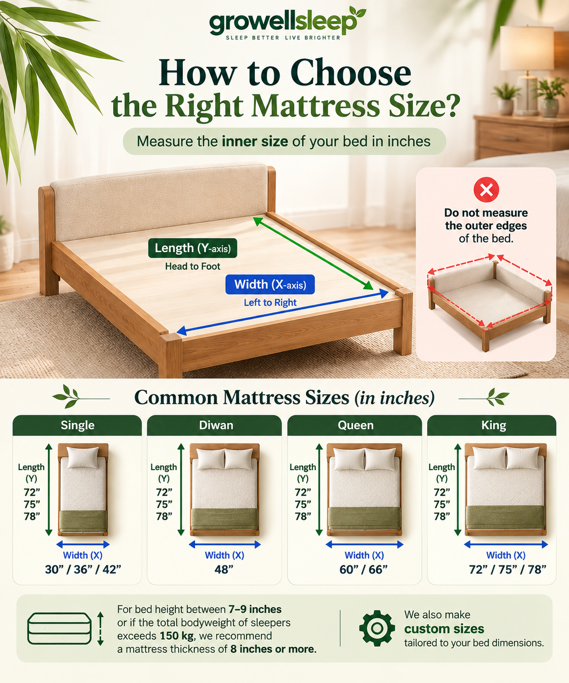 GROWELLSLEEP Mattress Bed Size Guide